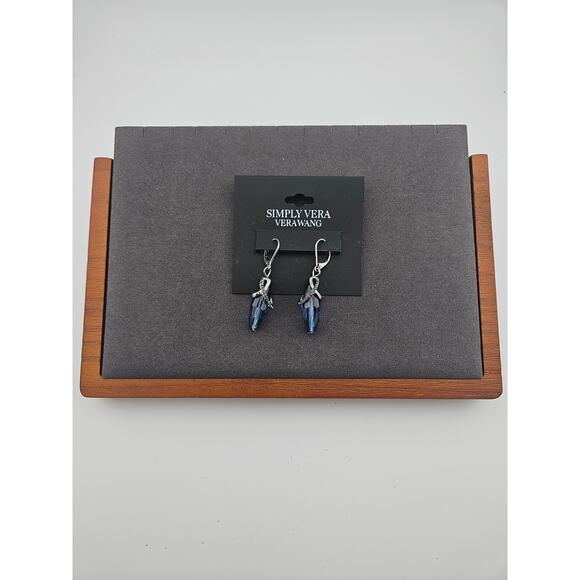 Simply Vera Silver Tone Blue Crystal Stone Dangle Drop Earrings Glam Fairycore - Picture 2 of 3